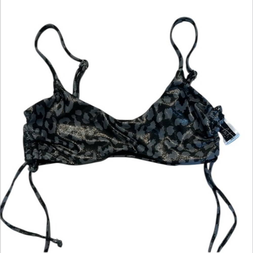 Ris-K shore top metallic leopard print bikini swim top size XS NWT